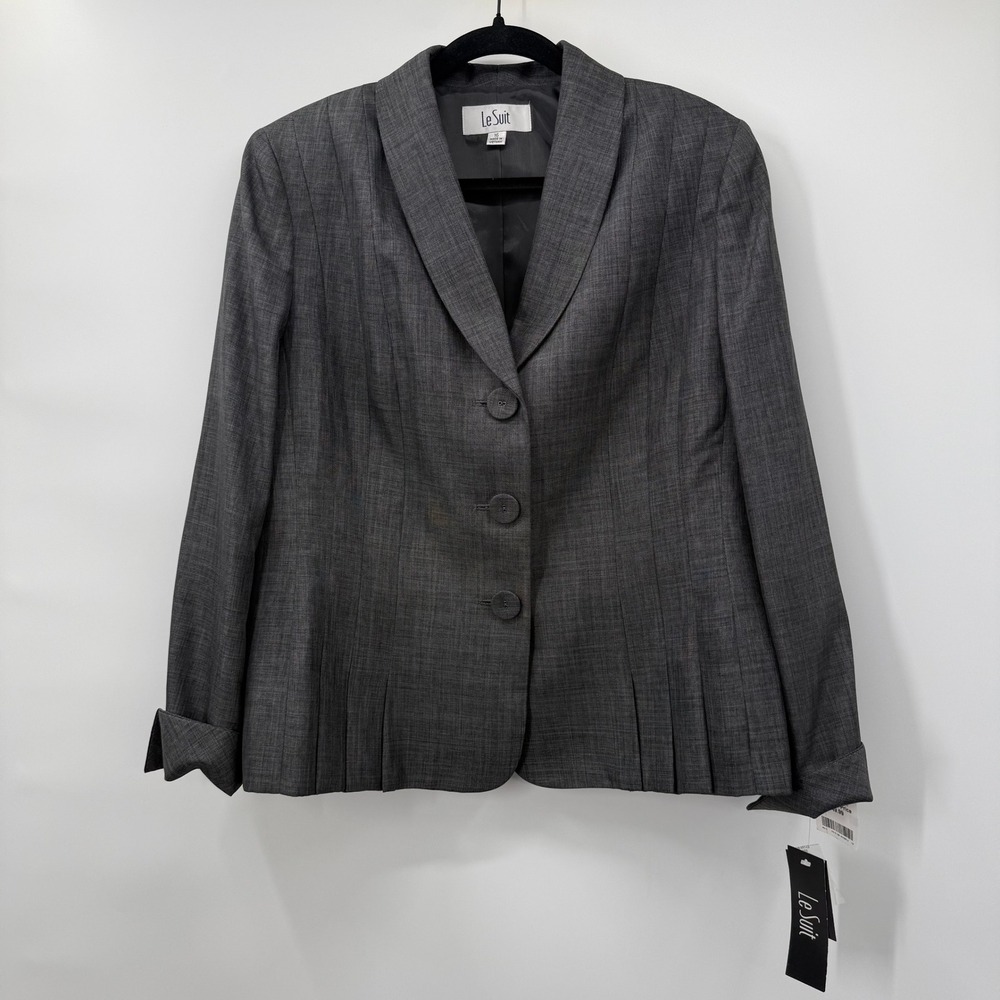 Le Suit Womens Size 16 Grey Pleated Hem Shawl Collar Blazer Jacket New